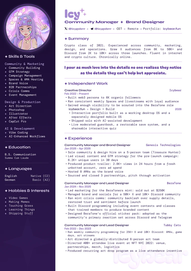 the first page of icy's resume