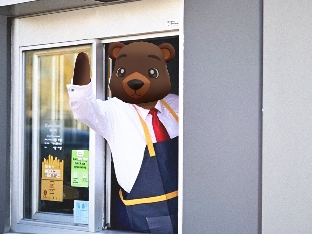 BeraTone community meme, mascot as a drive-thru worker